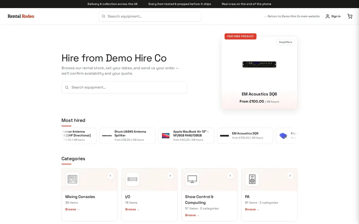The public hire shop in the company's own branding